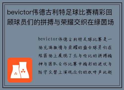 bevictor伟德古利特足球比赛精彩回顾球员们的拼搏与荣耀交织在绿茵场上
